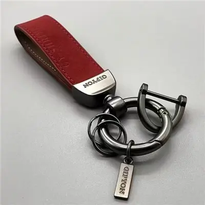Genuine Leather Men's Car Keychain with Metal Key Ring