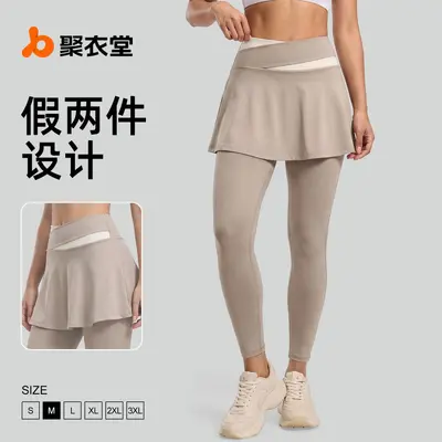 Juyitang High-Waist Hip-Lift Yoga Pants, Fake Two-Piece, Color-Block