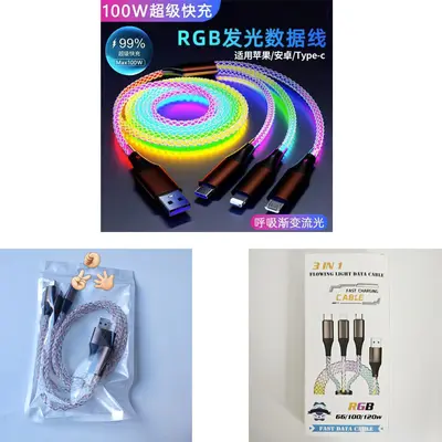 RGB LED şarj kablosu 3 in 1 Type-C çok renkli - 7