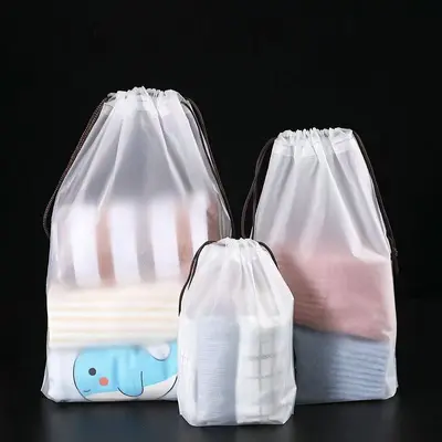 İpli cep toptan şeffaf buzlu plastik ev samimi seyahat ayakkabı saklama giyim giyim ambalaj çantası - 7