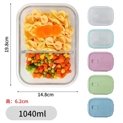 Glas-Lunchbox, Glasschüssel, transparente mikrowellengeeignete rechteckige Gemüsebehälter, hitzebeständige Lunchbox, runde Lunchbox für den Hausgebrauch - 12