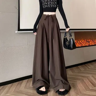 Women's High-Waist Wide-Leg Suit Trousers, Loose Relaxed Fit