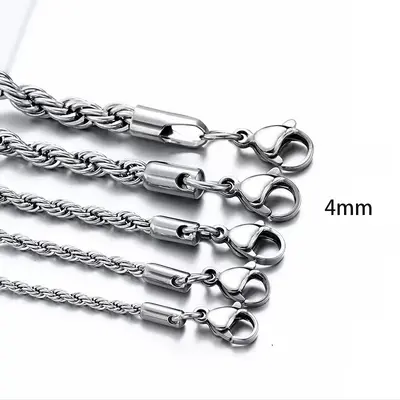European and American stainless steel twisted chain men's necklace fashionable hip-hop style titanium steel necklace jewelry flat chain wholesale - 9