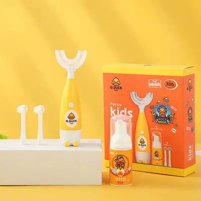 Children's Sonic Toothbrush, Yellow Duck Cartoon, Soft Bristle, Waterproof Silicone
