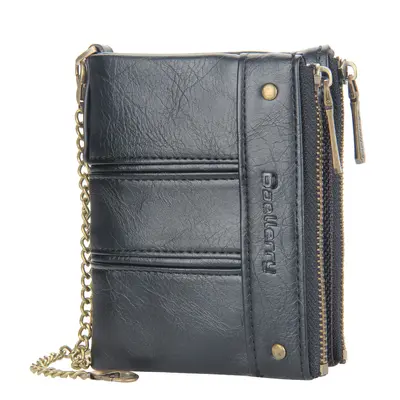 BAELLERRY Men's Short Wallet, Vertical Design, Double Zipper, Retro Coin Pocket - 8
