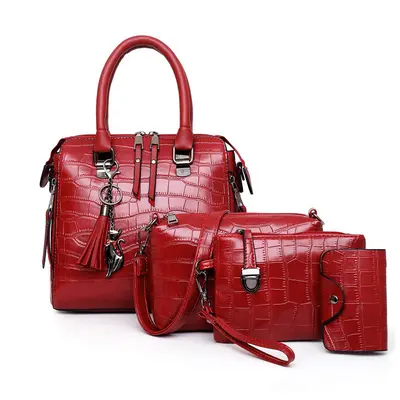 Damentasche mit Krokodilprägung, 4-teiliges Mutter-und-Kind-Taschenset - 9