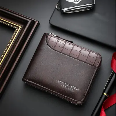 Men's Short Zipper Wallet Large Capacity Coin Pocket Multi-Card Slot