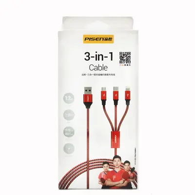 Pinsheng 3-in-1 braided 100W şarj kablosu, Type-C hızlı