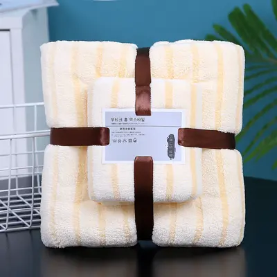 Havlu ve banyo havlusu iki parçalı mercan kadife set toptan hediye havlu iade hediyesi yumuşak emici kayınvalide seti sınır ötesi - 7