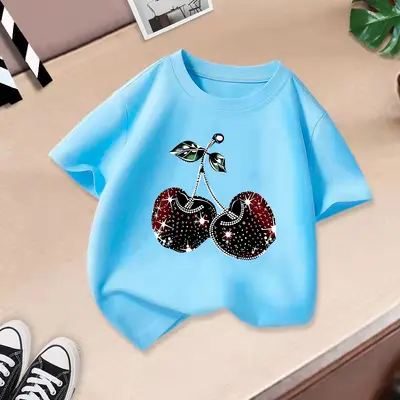 Mädchen-Kurzarm-T-Shirt mit Kirschdruck, Sommer - 11