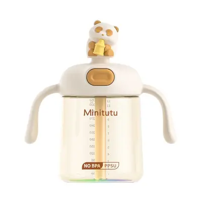 Minitutu Karikatür Panda PPSU Su Bardağı Süt Bardağı Öğrenme Bardağı Biberon 350ML Çocuk Pipetli Doğrudan İçme Bardağı