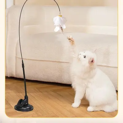 吸盘长杆弹簧钢丝羽毛逗猫棒猫咪自嗨解闷玩具家用耐抓耐磨宠物品