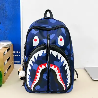 Großer Schulrucksack mit Haifisch-Print, Unisex Freizeitrucksack - 8