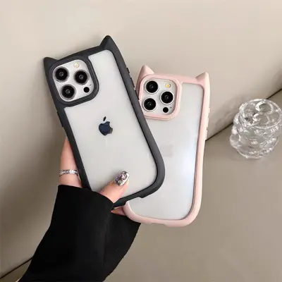 Apple 15, iPhone 14 Pro, 13 Pro ve 12 için uygun, şeffaf, kedi kulaklı, kişiselleştirilmiş, yaratıcı ve niş telefon kılıfı - 3