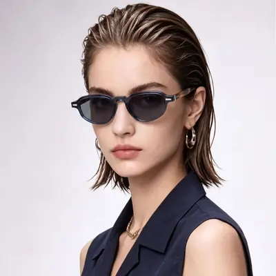 Retro Small Frame Oval Cat-Eye Sunglasses, UV Protection - 3