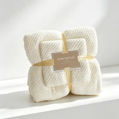 Coral fleece towel set with pineapple pattern, 2 pieces, absorbent, thick - 9
