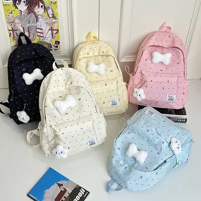 Polka Dot Bow Backpack for Junior and Senior High School Girls