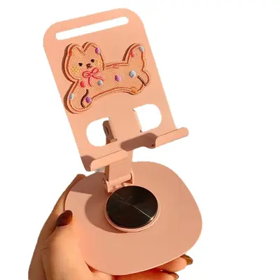 Metal Desktop Phone and Tablet Stand, Cute Pink Cat Design
