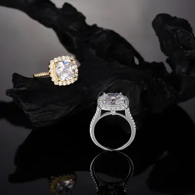 S925 Silver Ring with 5 Carat Square Moissanite, 10x10 mm