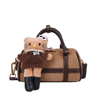Retro Cylinder Boston Bag, Leopard Print Patchwork Shoulder Crossbody Small Bag - 8