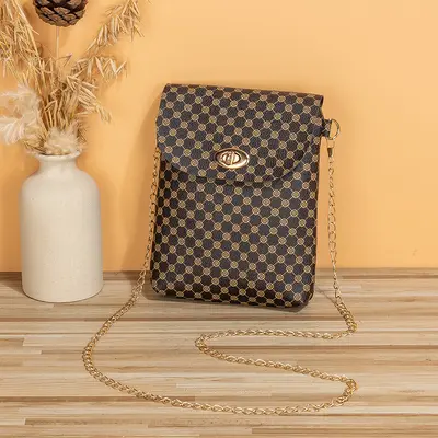 Women's Printed Single Shoulder Bag, Lock Buckle, Plaid Pattern - 8