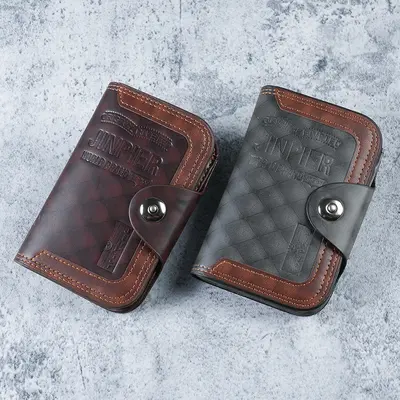 Men's Short Wallet, Retro Genuine Leather, Zipper Coin Pocket and Multiple Card Slots - 1