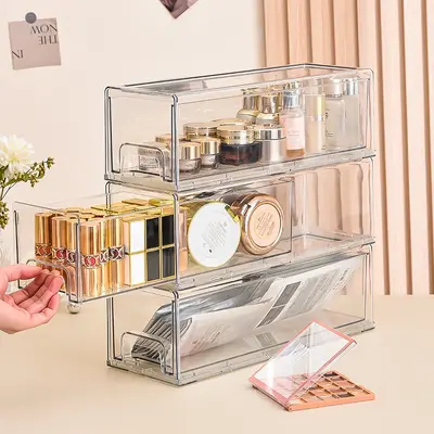桌面化妆品透明收纳盒文具首饰卫生间储物盒抽屉式多层塑料整理盒 - 5