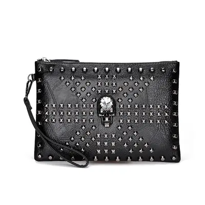 Renk Bloklu Perçinli Erkek El Çantası, Hafif Mini Clutch - 8