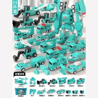 Children's Magnetic Toy Car, Buildable Construction Vehicle, Transforming King Kong Robot - 9