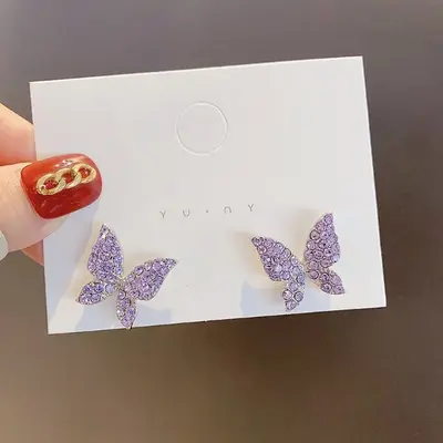 欧美跨境仙女紫色长款流苏蝴蝶耳钉轻奢甜美感耳环名媛风百搭耳饰 - 8