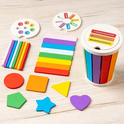 Ahşap Renk ve Şekil Eşleştirme Kutusu, Montessori Bebek Erken Eğitim Oyuncağı - 2