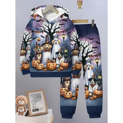Jungen-Kapuzensweatshirt-Set Frühling/Herbst bedruckt Sport-Zweiteiler für kleine und mittlere Kinder Freizeitkinderbekleidung gefüttertes Kapuzensweatshirt-Stoff