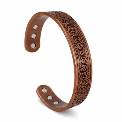 Antique copper bracelet, open design, magnetic adjustable