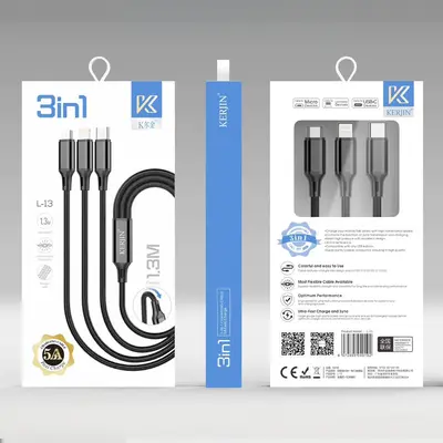 1-in-3-Datenkabel für Android, Apple und Huawei, geflochtenes USB-Schnellladekabel, verlängertes Ladekabel