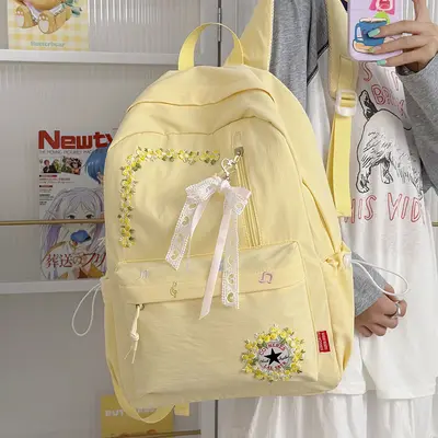 New Cross-Border Casual Trendy Backpack with Floral Design High Appearance Lightweight School Bag Large Capacity Hot-Selling Campus Dual-Strap Backpack