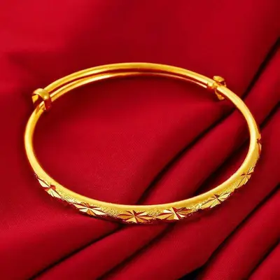 Sand gold smooth round bangle, women's, push-pull design - 9