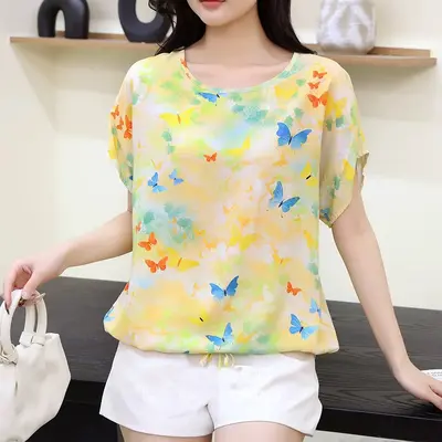 Große Größe Damen-T-Shirt mit Print, kurzarm, locker geschnitten, Viskose-Seidenmischung - 12