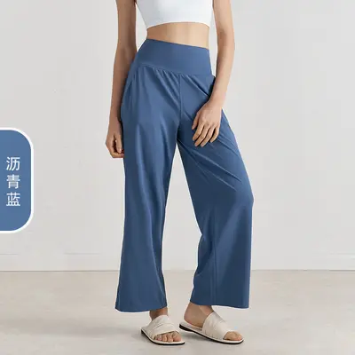 Yoga-Hose mit weitem Bein, hohe Taille, Taschen, lockerer Schnitt - 9