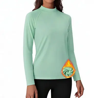 Women's Autumn Winter Running Top, Half Turtleneck, Fleece-Lined Long Sleeve - 13