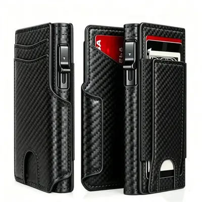 RFID-Blocking Men's Wallet, Multi-Card Slots, Automatic Pop-Up PU - 10