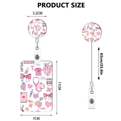 Pink Medical Staff ID Badge Holder with Retractable Lanyard - 6