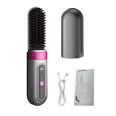Cordless Ionic Hair Comb, 2-in-1 Straight and Curl Heated Flat Iron Styler