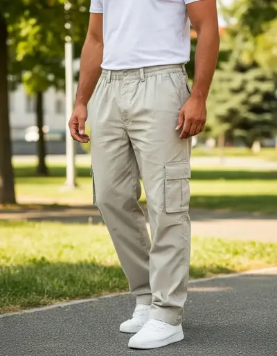 Herren Freizeithose mit mehreren Taschen, lockerer gerader Schnitt, Cargohose - 10