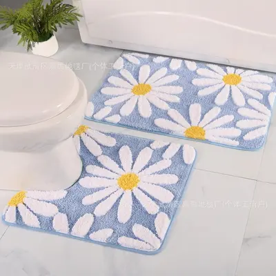 Faux Cashmere Bathroom Toilet Mat Set of 2, Anti-Slip, Minimalist
