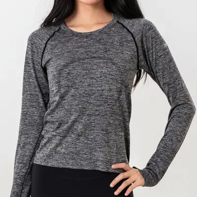 Autumn Round Neck Long Sleeve Running and Yoga Top, Nude Feel - 9