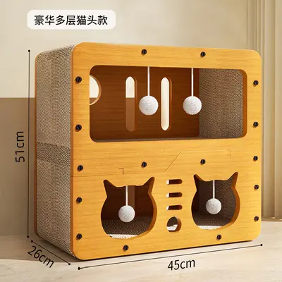 Four-Season Cat Scratcher Board with Cat House, Non-Shedding - 13