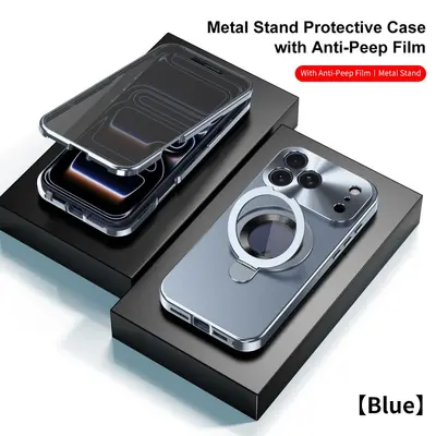Magnetic Stand Case for iPhone 16 Pro Max, Drop-Proof, Privacy Glass Compatible - 11