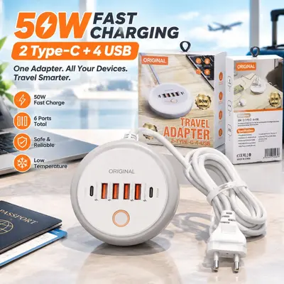 Sınır Ötesi Yeni Model Yuvarlak PD50W Çoklu Hızlı Şarj Çoklu Fonksiyonlu Aydınlatmalı Priz 4USB+Çift Type-C Akıllı Şarj Başlığı - 2