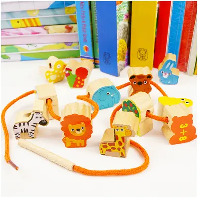 Cartoon Metal Box Wooden Bead Threading Toy - 5