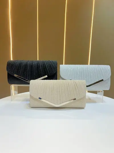 Glänzende plissierte Abendtasche für Partys und Bankette - 5